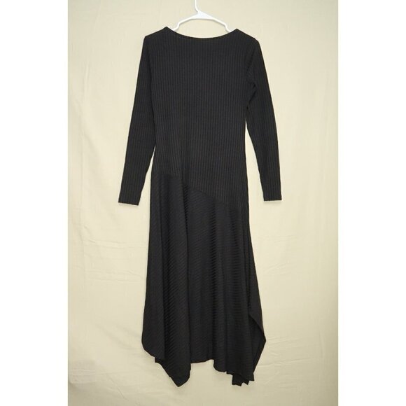 ASOS Black Maxi Dress Women's Size 6 Asymmetrical Tiered Long Sleeve Scoop Neck - Picture 7 of 9